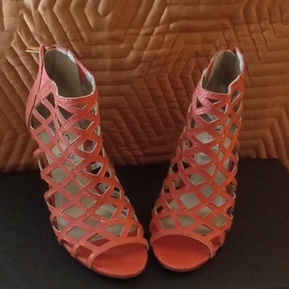 a. n. a A New Approach Women’s Coarl Lattice Open Toe Heels Shoes